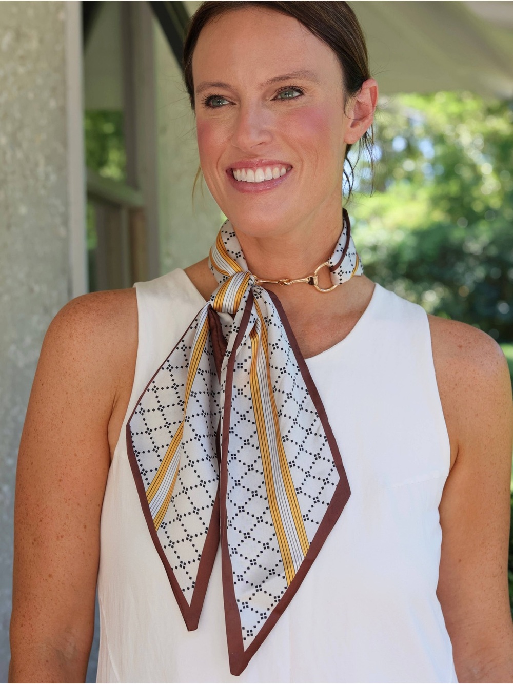 Caroline Hill Henley Brown Gold Horsebit Buckle Scarf Necklace
